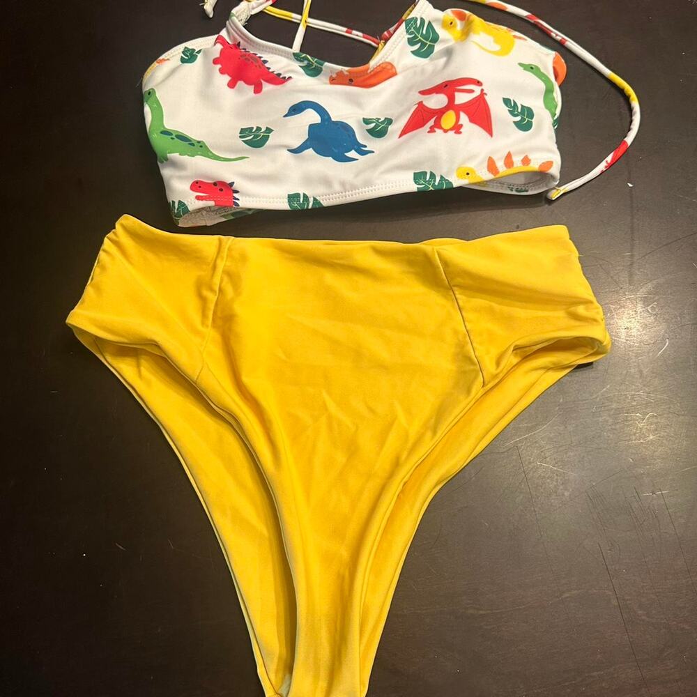 Yellow and white bikini set